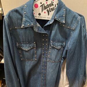 7 For All Mankind Blue Studded Denim Jacket